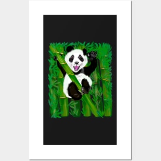 Panda bear Cute kawaii fluffy Smiling panda bear cub in bamboo foliage Posters and Art